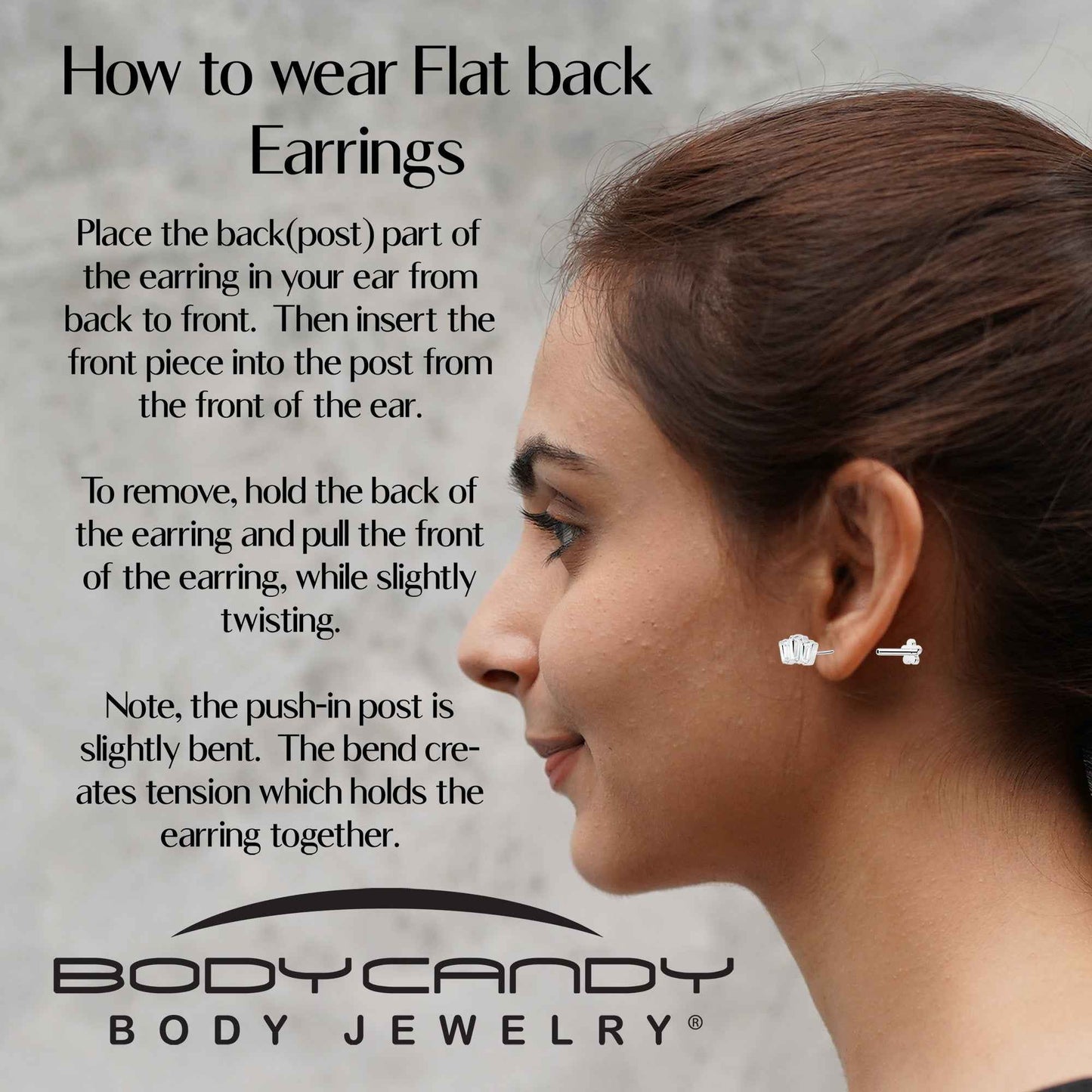 18G 1/4 Clear Gem Implant Grade Titanium Threadless Flower Reversible Flat Back Earring