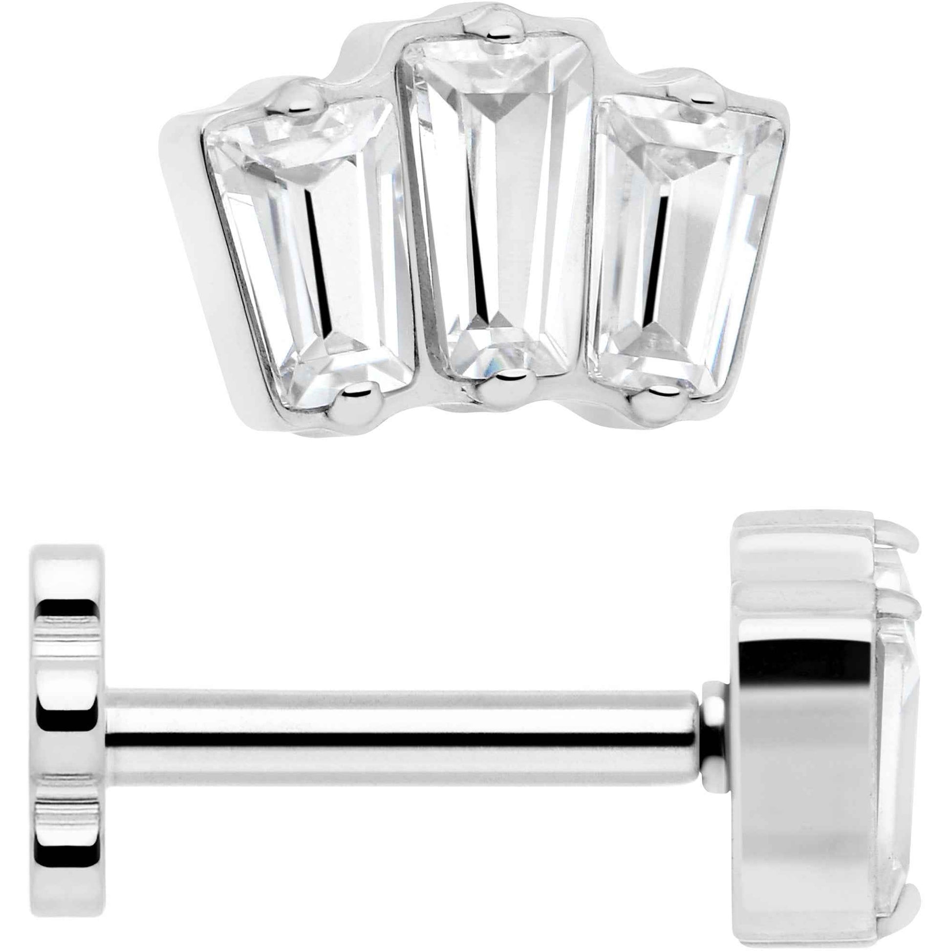 18G 1/4 Clear Gem Implant Grade Titanium Threadless Flower Reversible Flat Back Earring