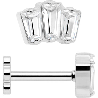 18G 1/4 Clear Gem Implant Grade Titanium Threadless Flower Reversible Flat Back Earring