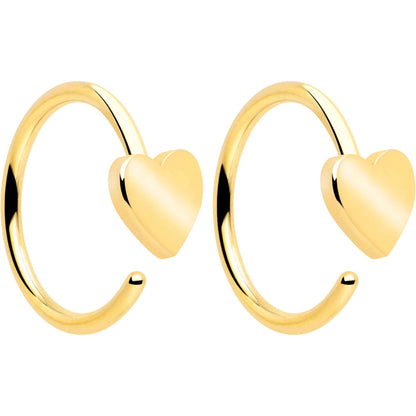 20G Gold Tone Implant Grade Titanium Heart Open Hoop Earring Set