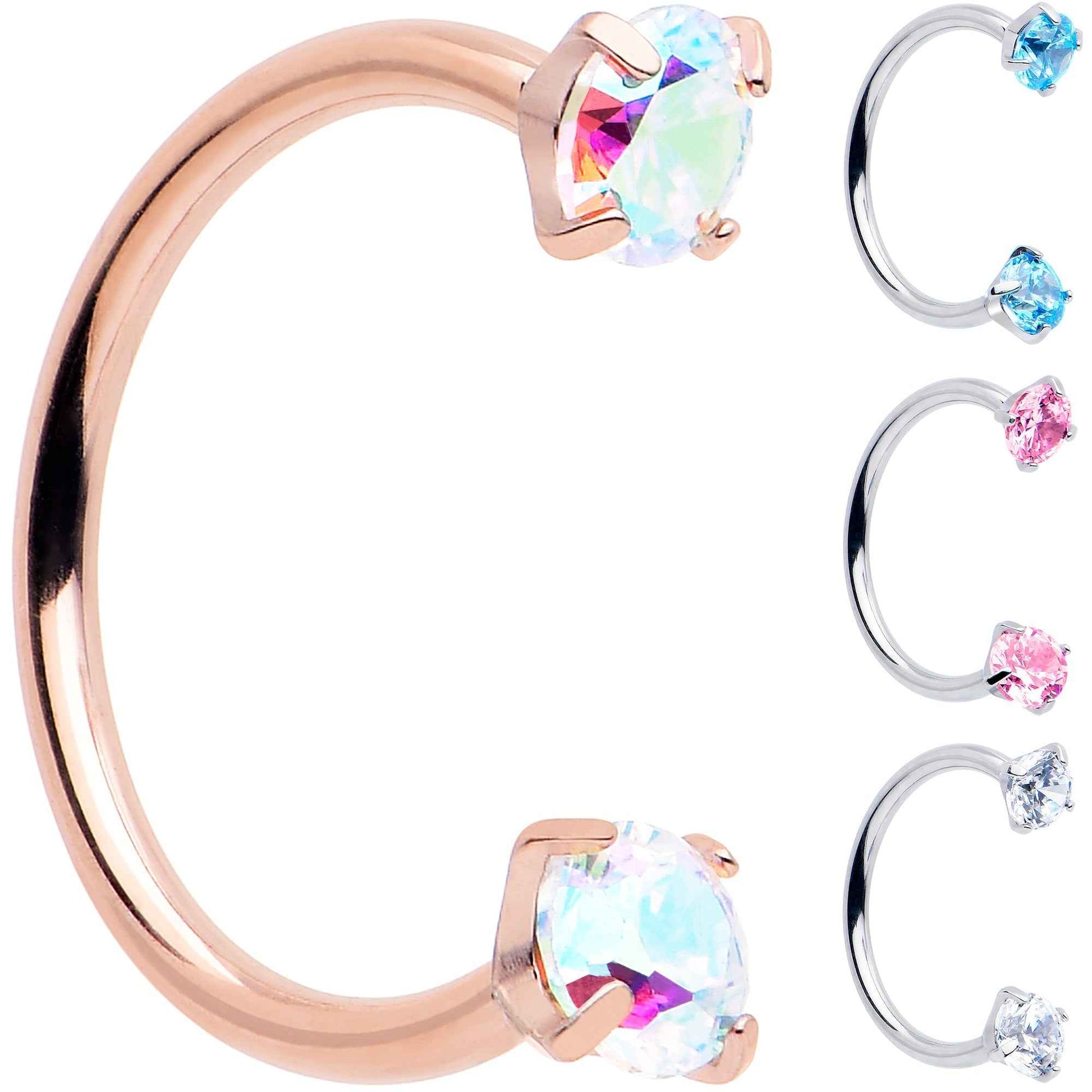 Double Gem Horseshoe Nose Ring Kit with Ball Grabber