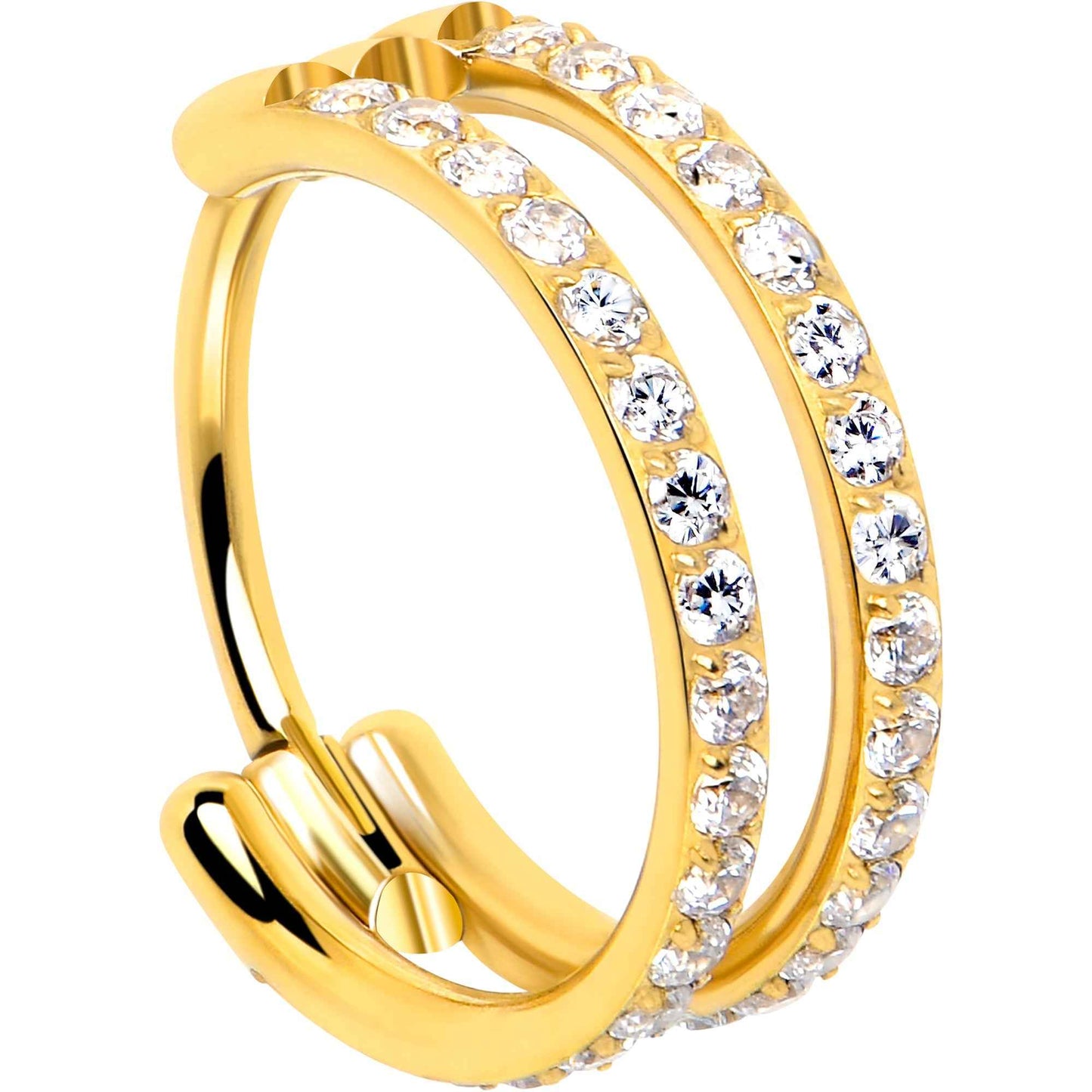 20G Double Row Micro Gem Implant Grade Titanium Hinged Double Hoop Nose Ring