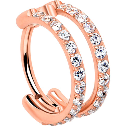 20G Double Row Micro Gem Implant Grade Titanium Hinged Double Hoop Nose Ring