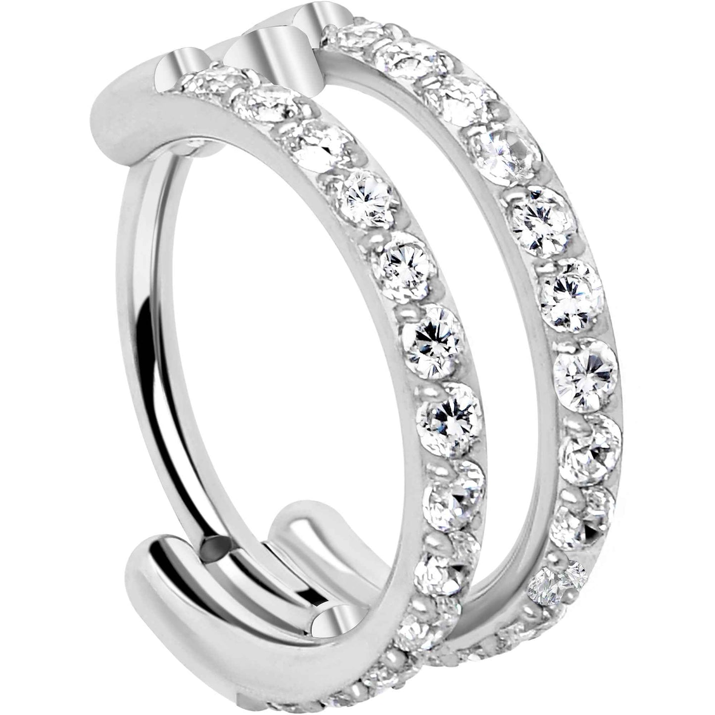 20G Double Row Micro Gem Implant Grade Titanium Hinged Double Hoop Nose Ring