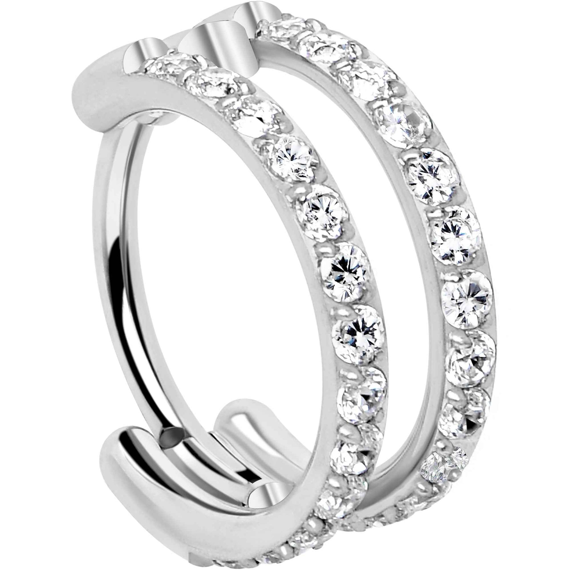 20G Double Row Micro Gem Implant Grade Titanium Hinged Double Hoop Nose Ring