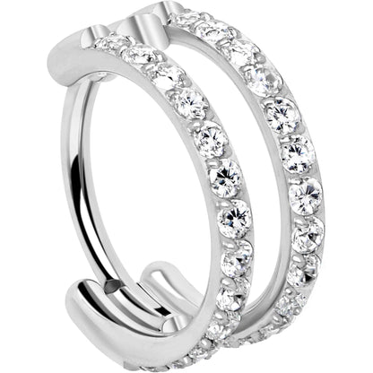20G Double Row Micro Gem Implant Grade Titanium Hinged Double Hoop Nose Ring
