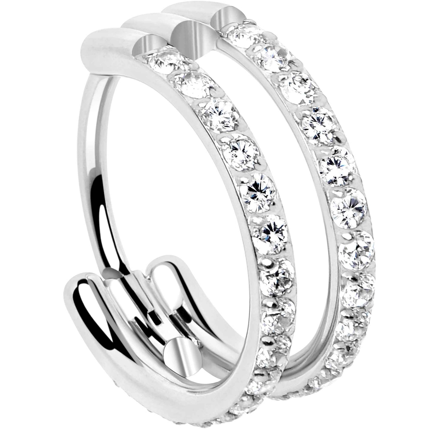 20G Double Row Micro Gem Implant Grade Titanium Hinged Double Hoop Nose Ring