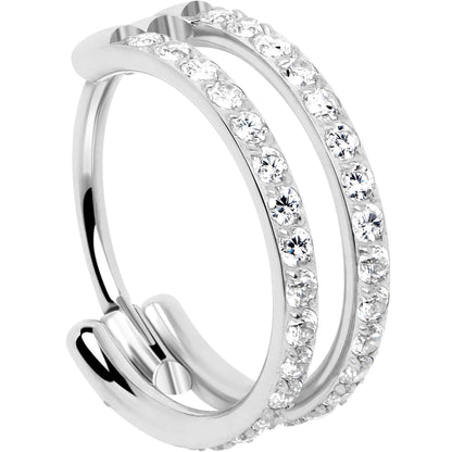 20G Double Row Micro Gem Implant Grade Titanium Hinged Double Hoop Nose Ring