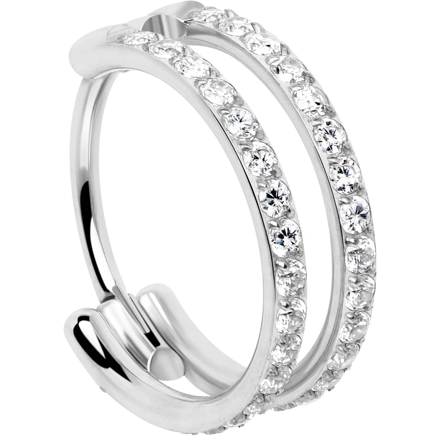 20G Double Row Micro Gem Implant Grade Titanium Hinged Double Hoop Nose Ring