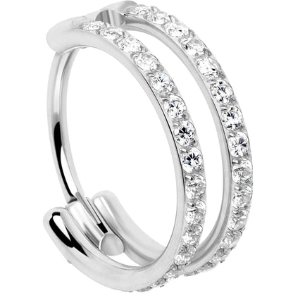 20G Double Row Micro Gem Implant Grade Titanium Hinged Double Hoop Nose Ring