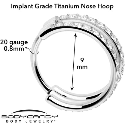 20G Double Row Micro Gem Implant Grade Titanium Hinged Double Hoop Nose Ring
