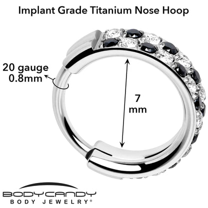 20G CZ Double Row Checkerboard Implant Grade Titanium Nose Hoop