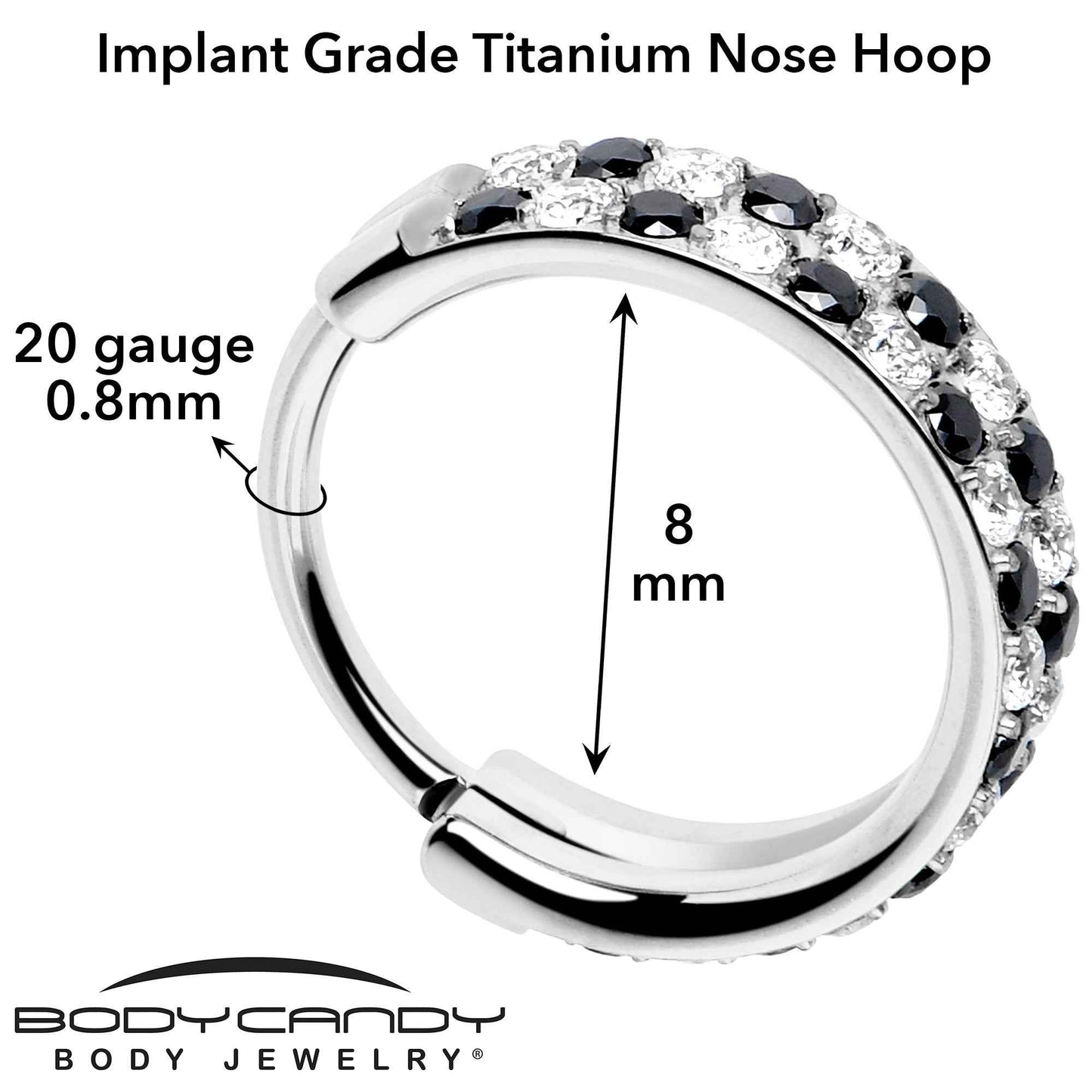20G CZ Double Row Checkerboard Implant Grade Titanium Nose Hoop