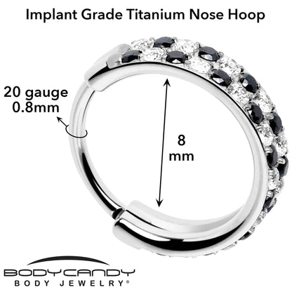 20G CZ Double Row Checkerboard Implant Grade Titanium Nose Hoop