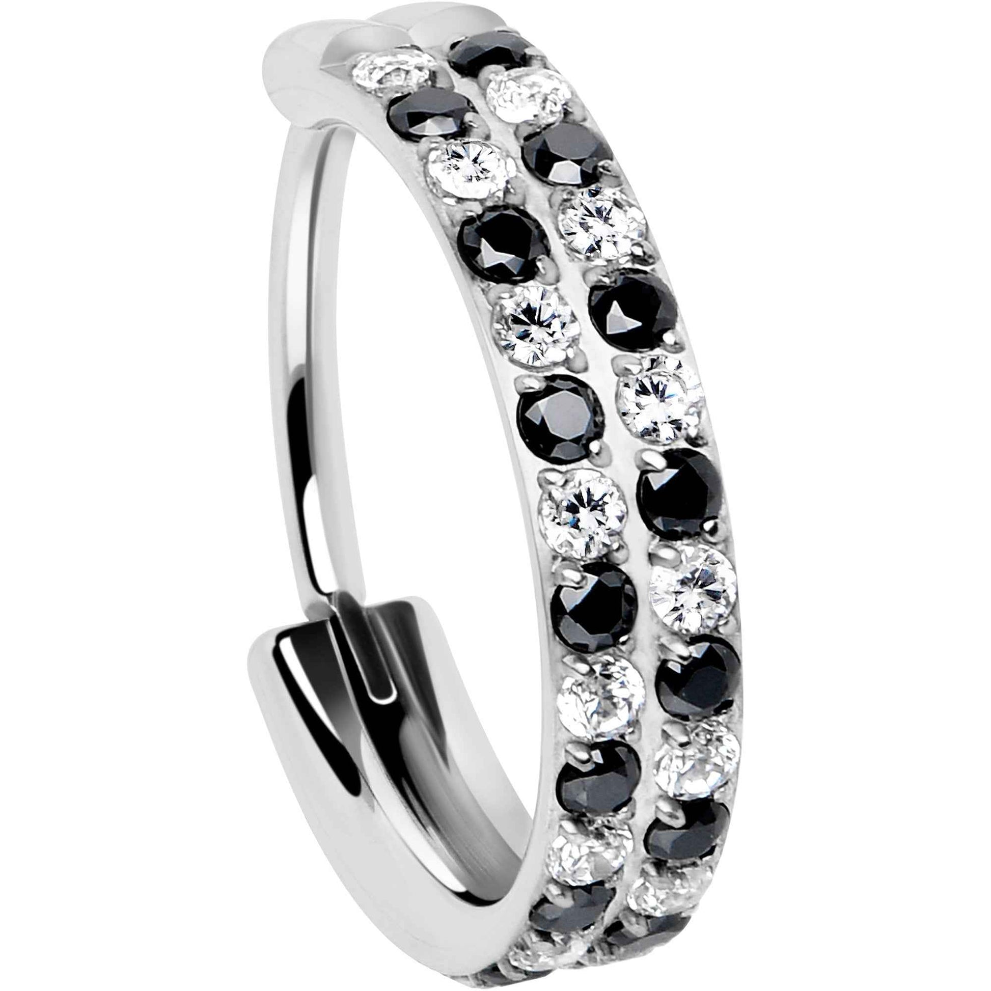 20G CZ Double Row Checkerboard Implant Grade Titanium Nose Hoop