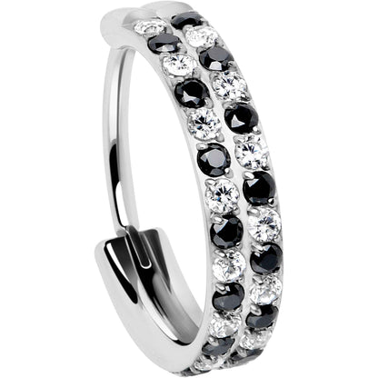 20G CZ Double Row Checkerboard Implant Grade Titanium Nose Hoop