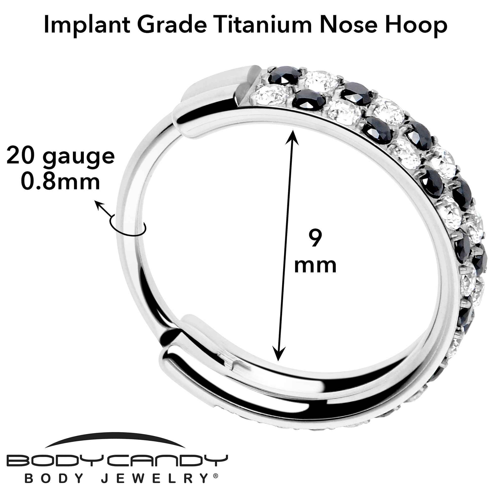 20G CZ Double Row Checkerboard Implant Grade Titanium Nose Hoop