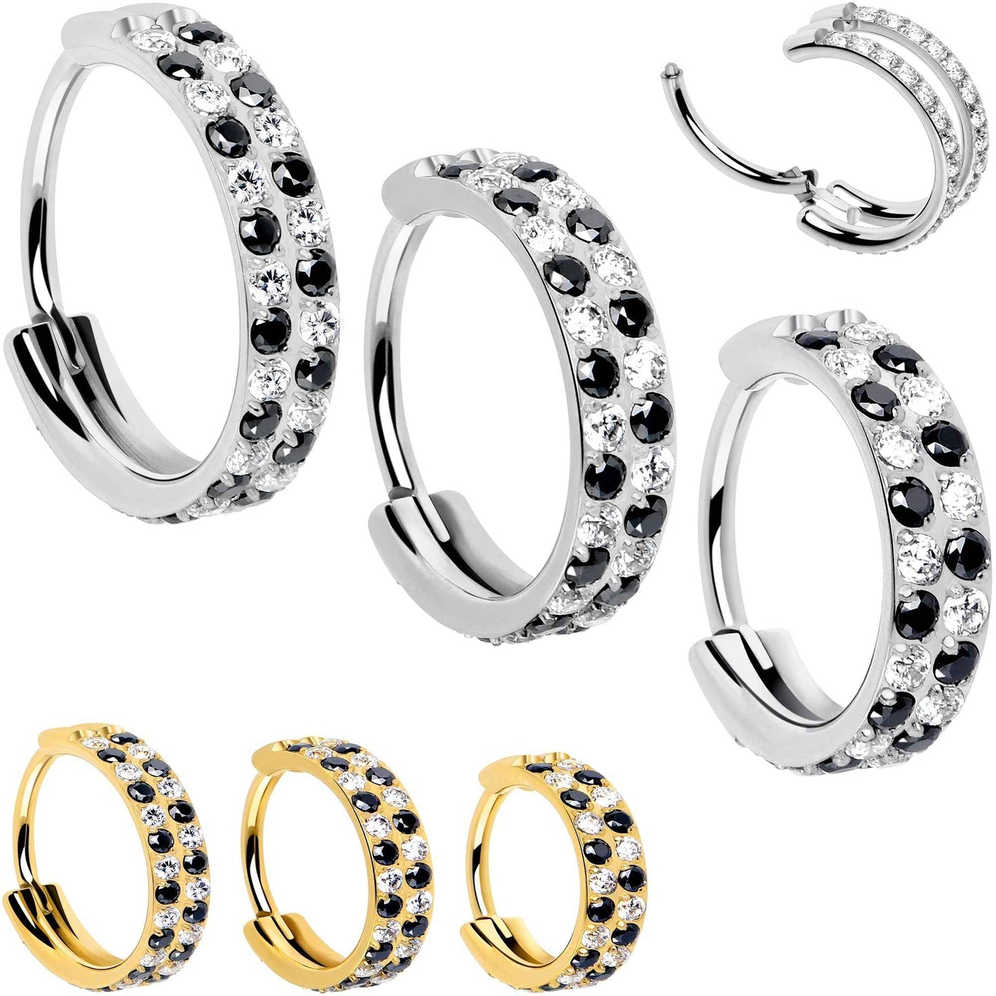 20G CZ Double Row Checkerboard Implant Grade Titanium Nose Hoop