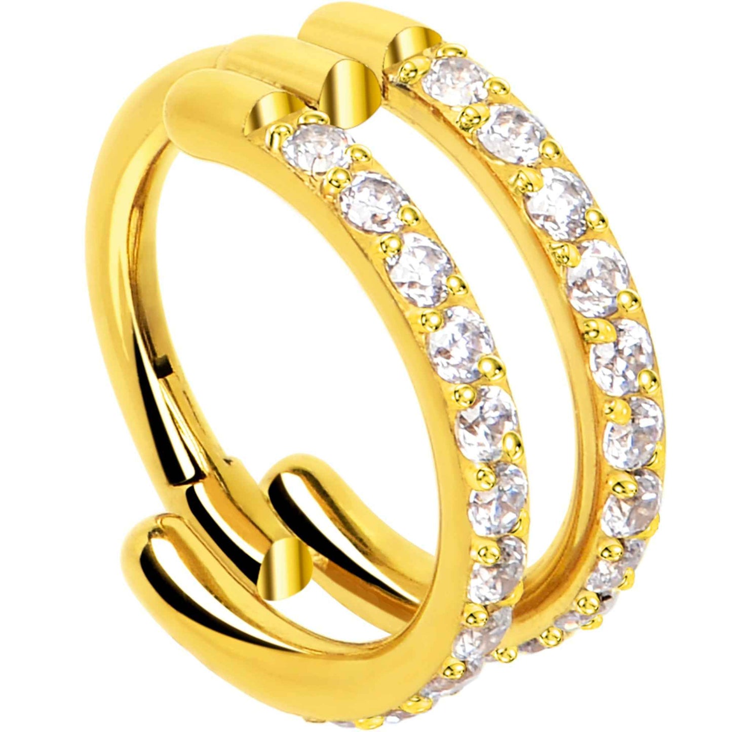 18G Double Row Micro Gem Implant Grade Titanium Hinged Double Hoop Nose Ring