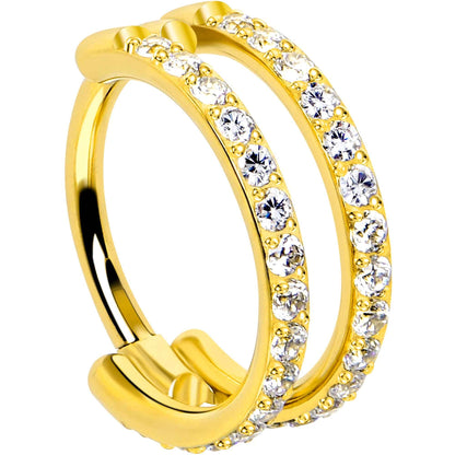 18G Double Row Micro Gem Implant Grade Titanium Hinged Double Hoop Nose Ring