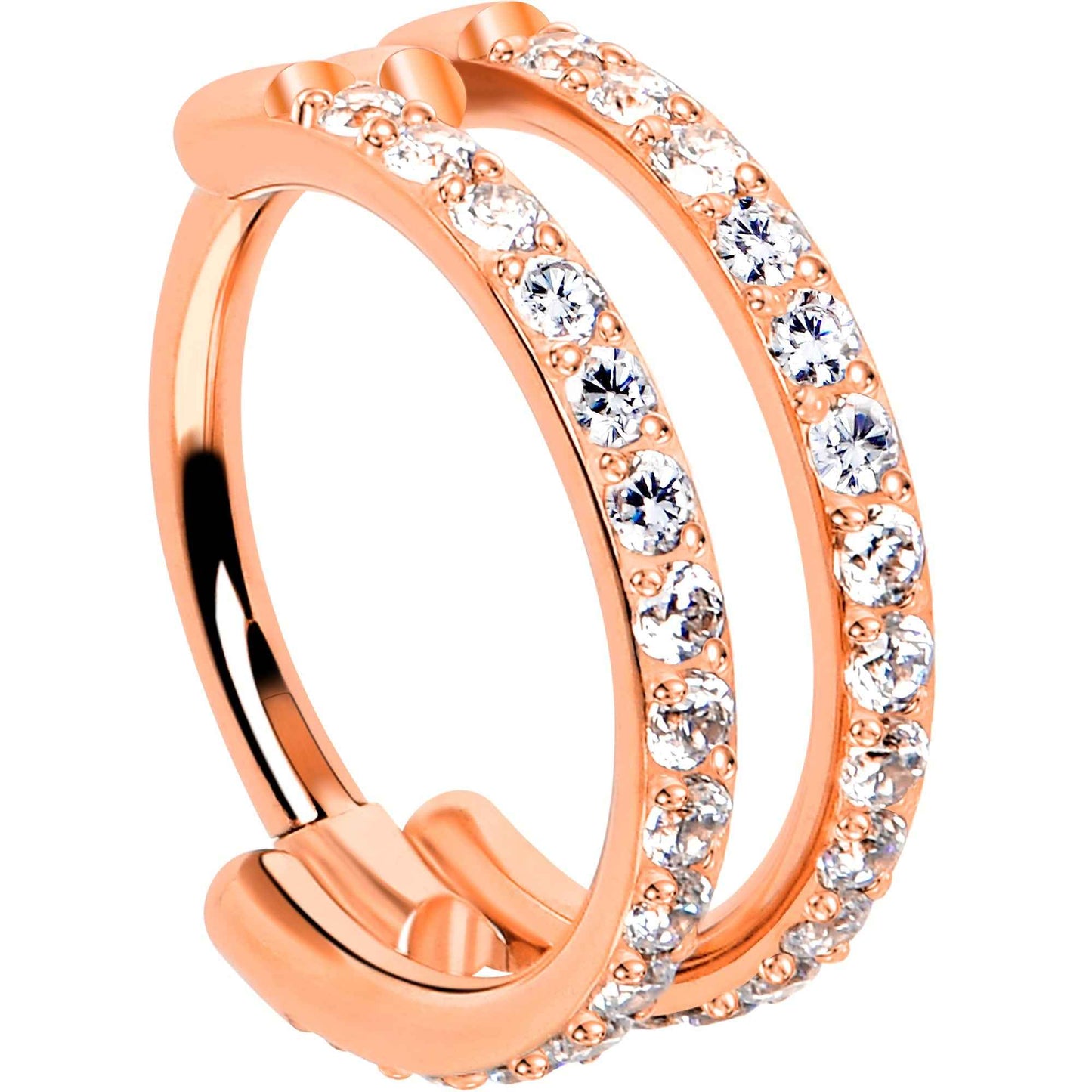 18G Double Row Micro Gem Implant Grade Titanium Hinged Double Hoop Nose Ring