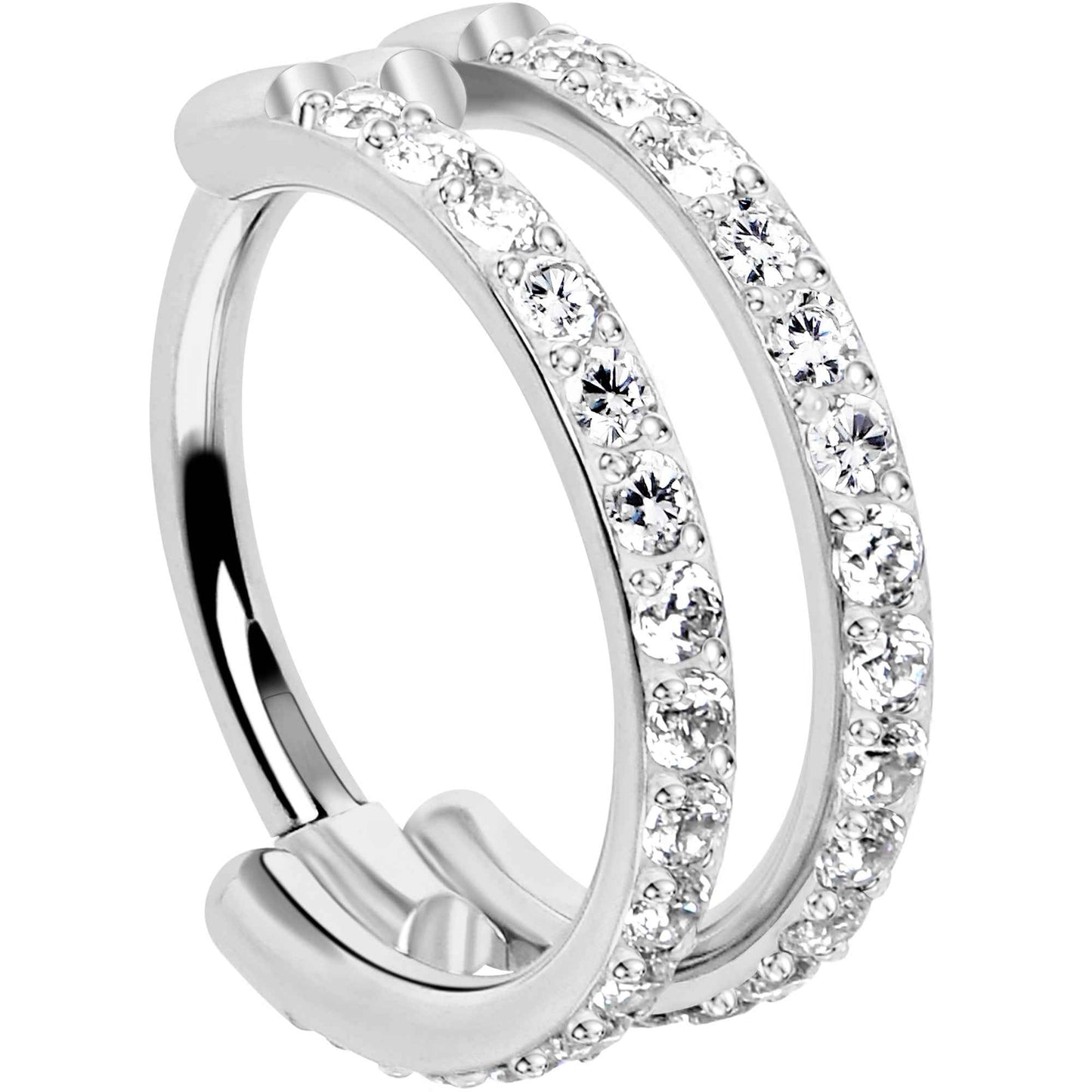 18G Double Row Micro Gem Implant Grade Titanium Hinged Double Hoop Nose Ring