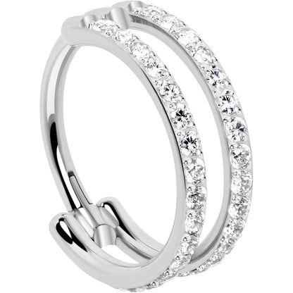 18G Double Row Micro Gem Implant Grade Titanium Hinged Double Hoop Nose Ring