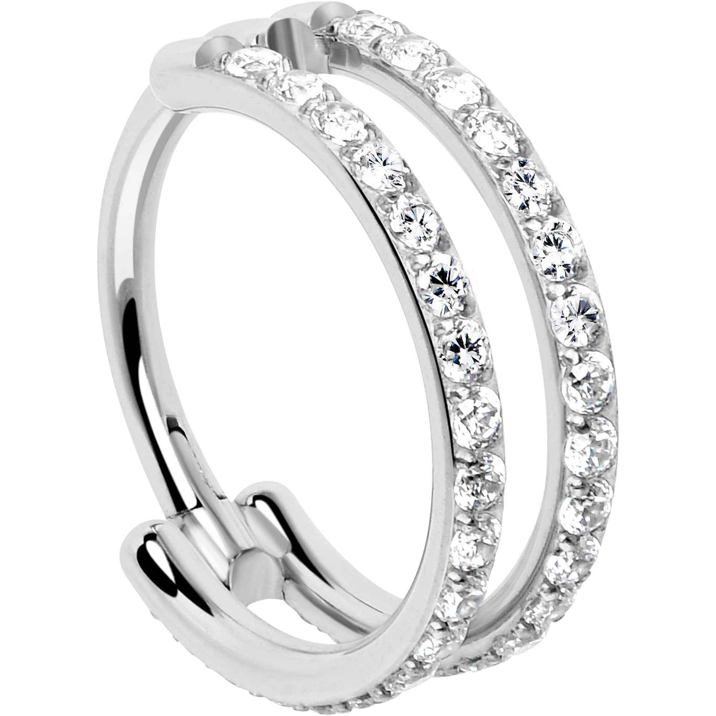 18G Double Row Micro Gem Implant Grade Titanium Hinged Double Hoop Nose Ring