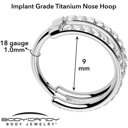 18G Double Row Micro Gem Implant Grade Titanium Hinged Double Hoop Nose Ring