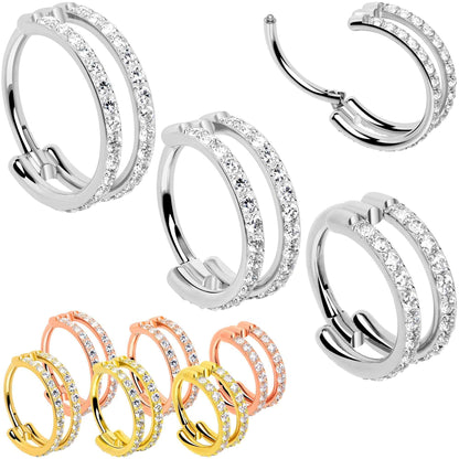 18G Double Row Micro Gem Implant Grade Titanium Hinged Double Hoop Nose Ring