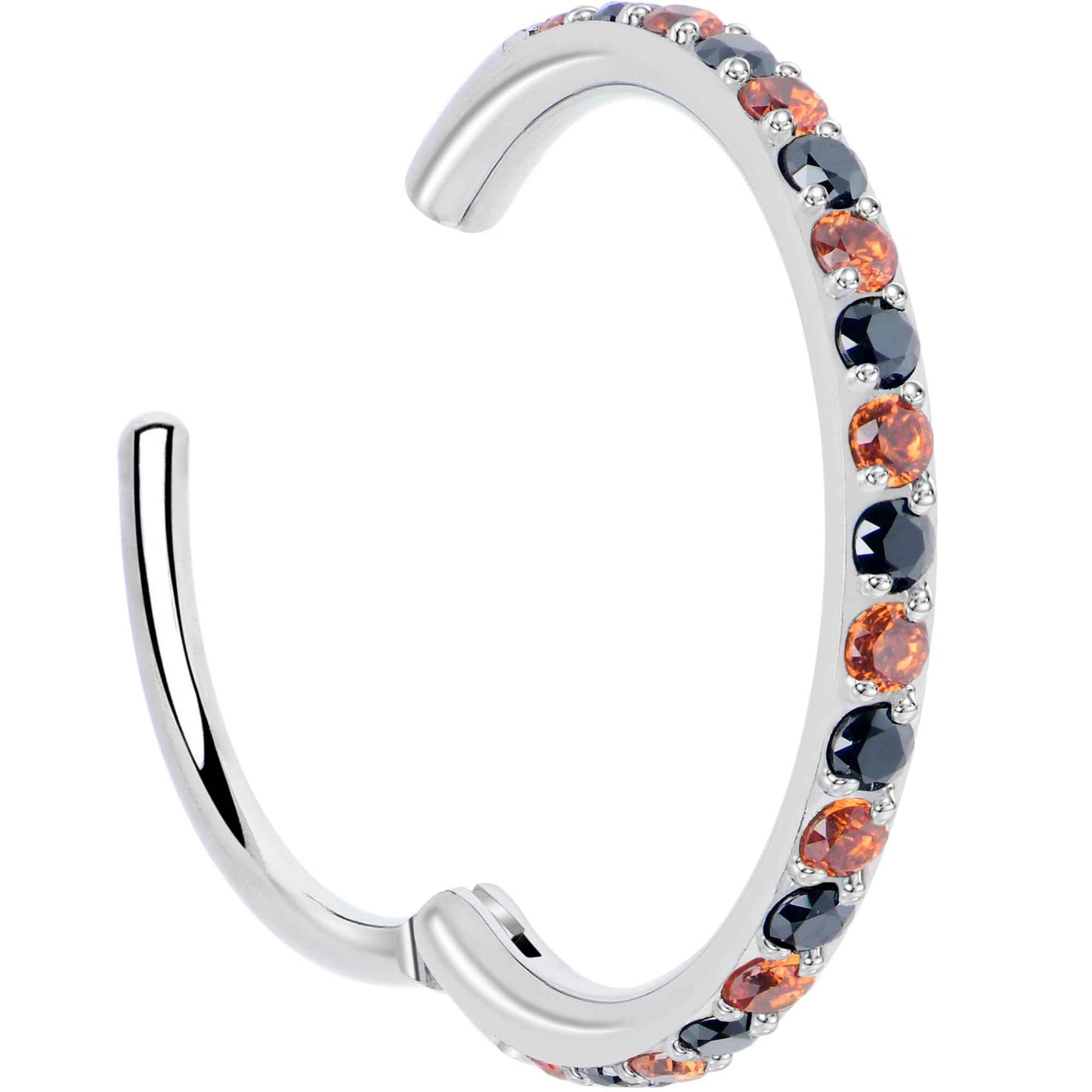 20G Micro Gem Titanium Hinged Nose Hoop - Black Orange Nose Ring