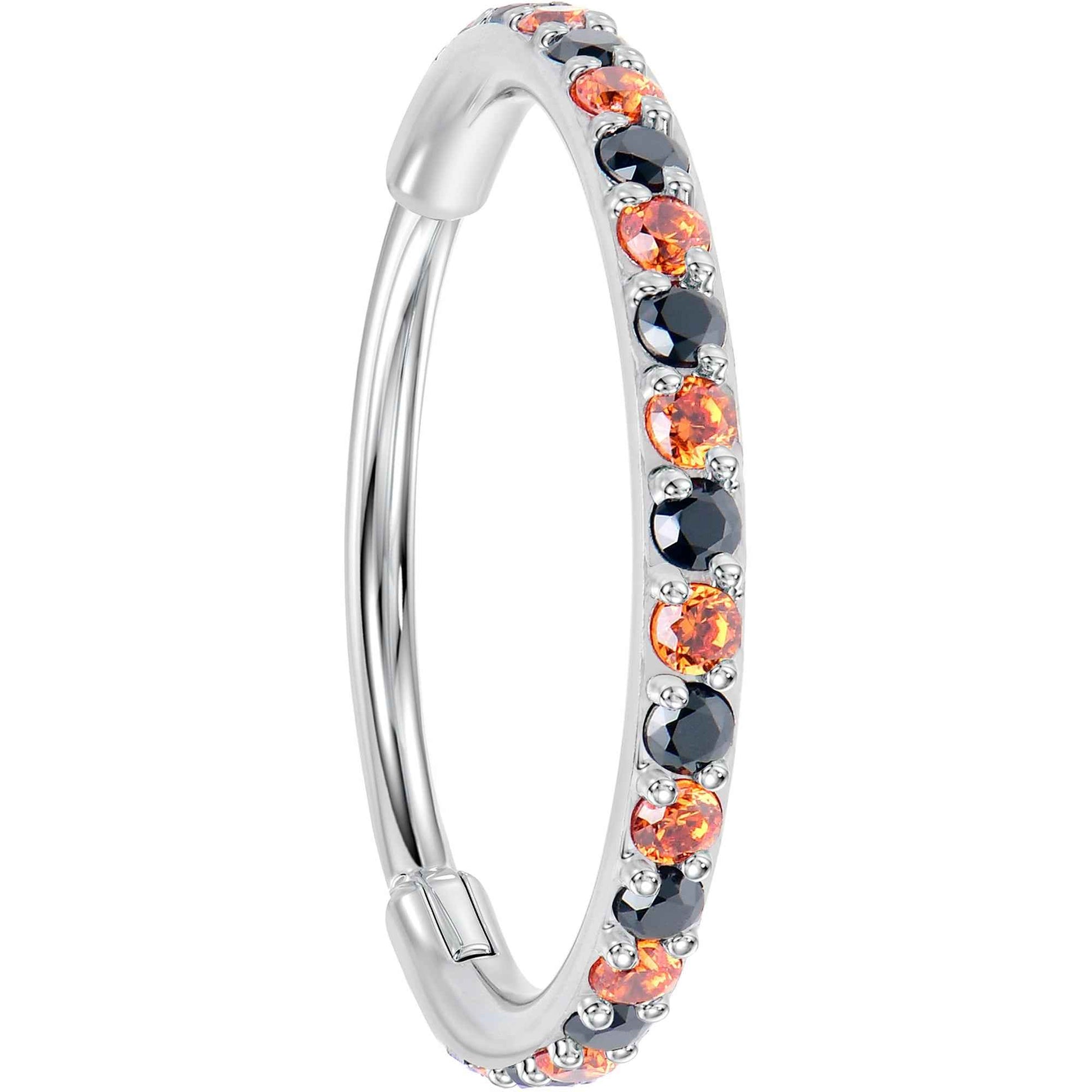 20G Micro Gem Titanium Hinged Nose Hoop - Black Orange Nose Ring