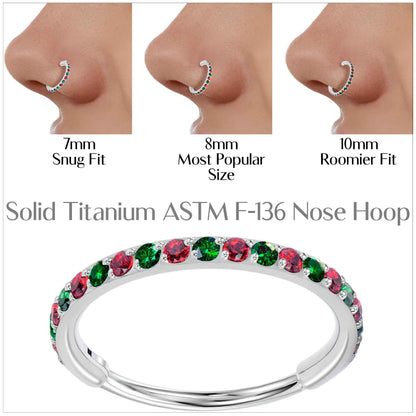 20G Micro Gem Titanium Hinged Nose Hoop - Christmas Nose Ring