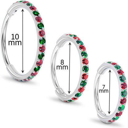 20G Micro Gem Titanium Hinged Nose Hoop - Christmas Nose Ring