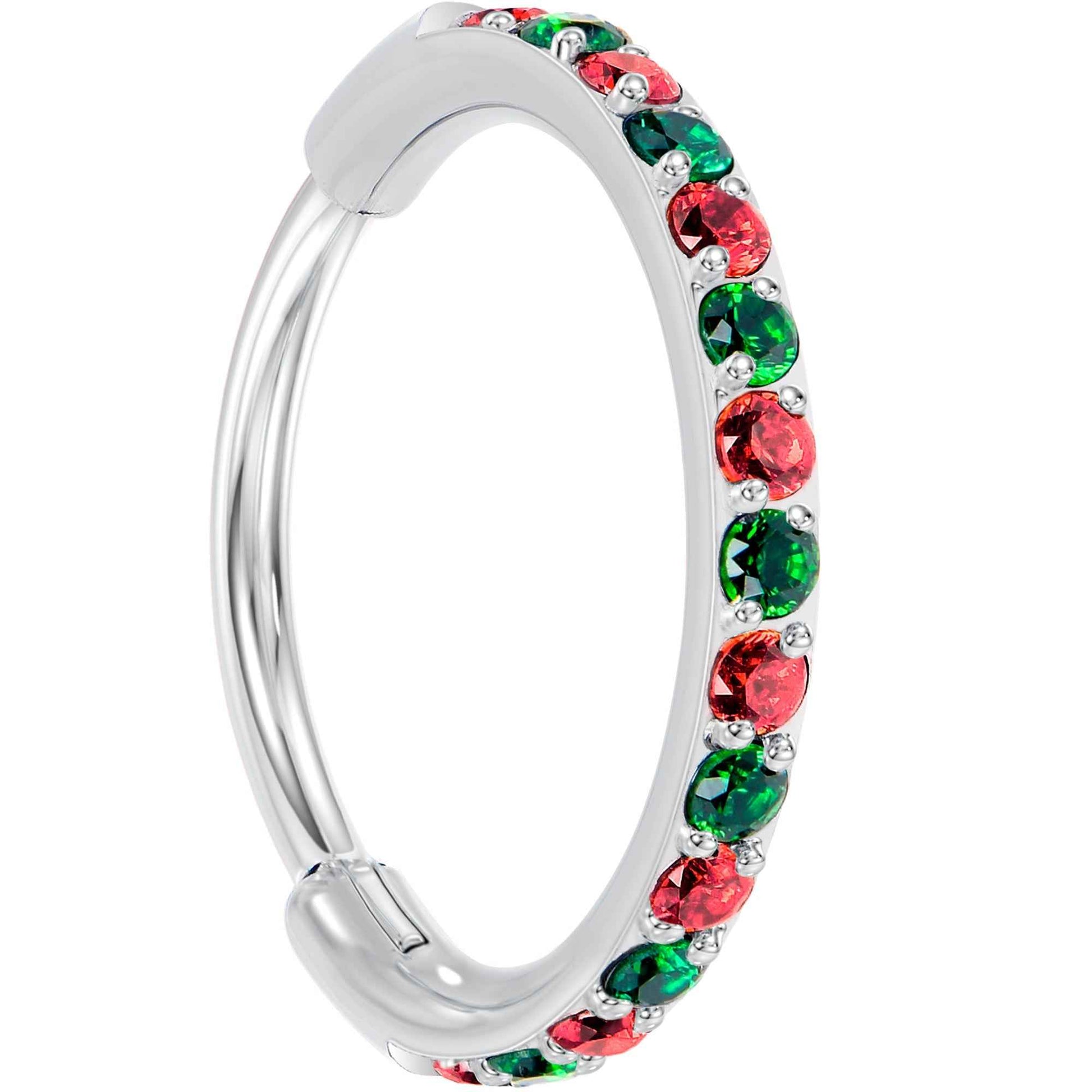 20G Micro Gem Titanium Hinged Nose Hoop - Christmas Nose Ring