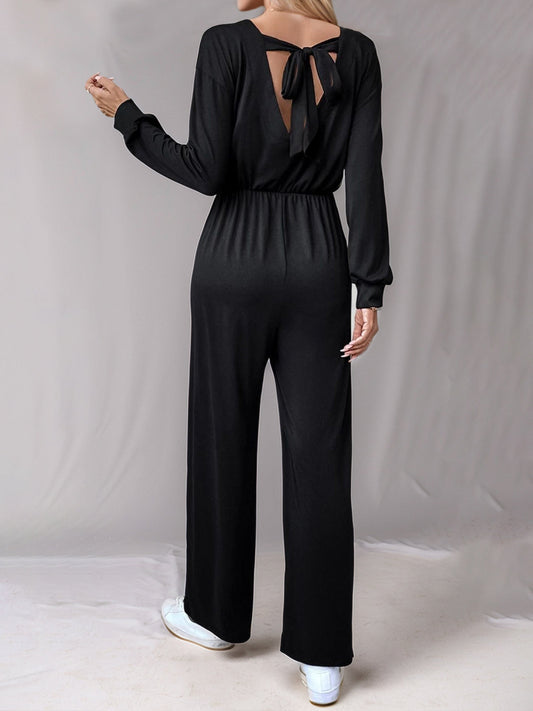 Tied Round Neck Wide Leg Jumpsuit