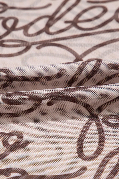 Printed Round Neck Short Sleeve Mesh T-Shirt