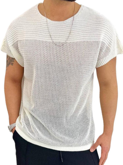Men's Eyelet Round Neck Short Sleeve T-Shirt
