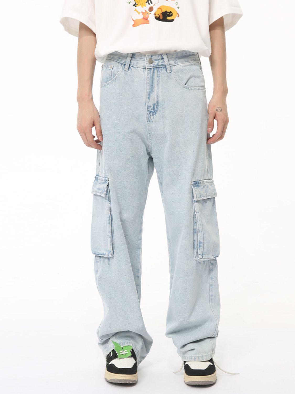 Men's Washed Straight Cargo Jeans