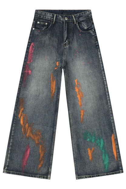 Men's Splash Print Wide Leg Jeans