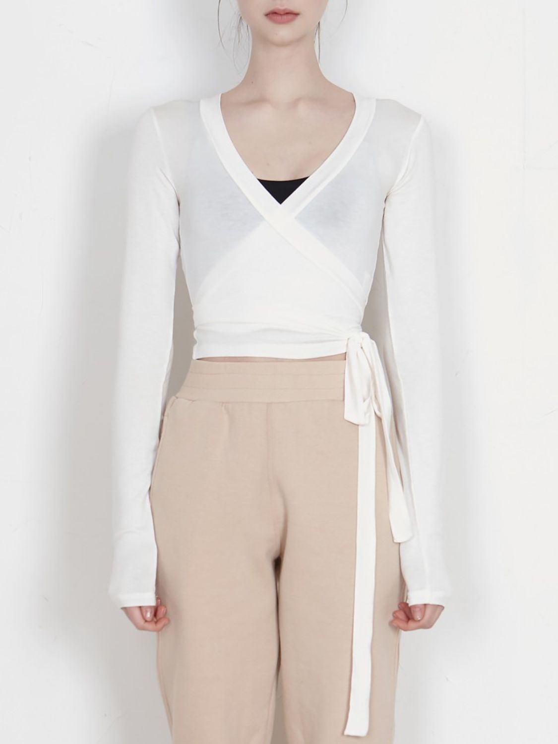 Tied Surplice Long Sleeve Top