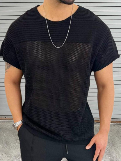 Men's Eyelet Round Neck Short Sleeve T-Shirt