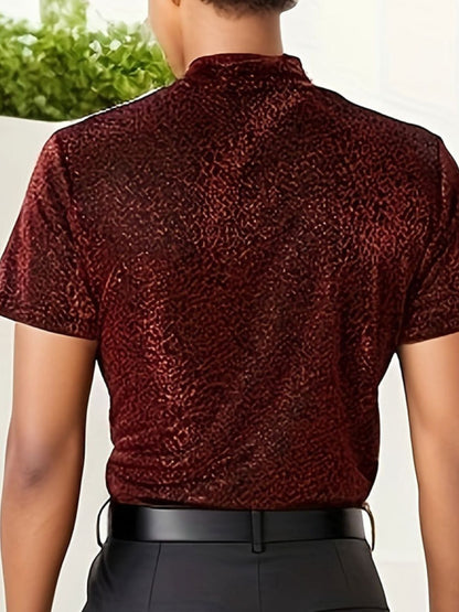 Men's Full Size Glitter Mock Neck Short Sleeve Top Plus Size