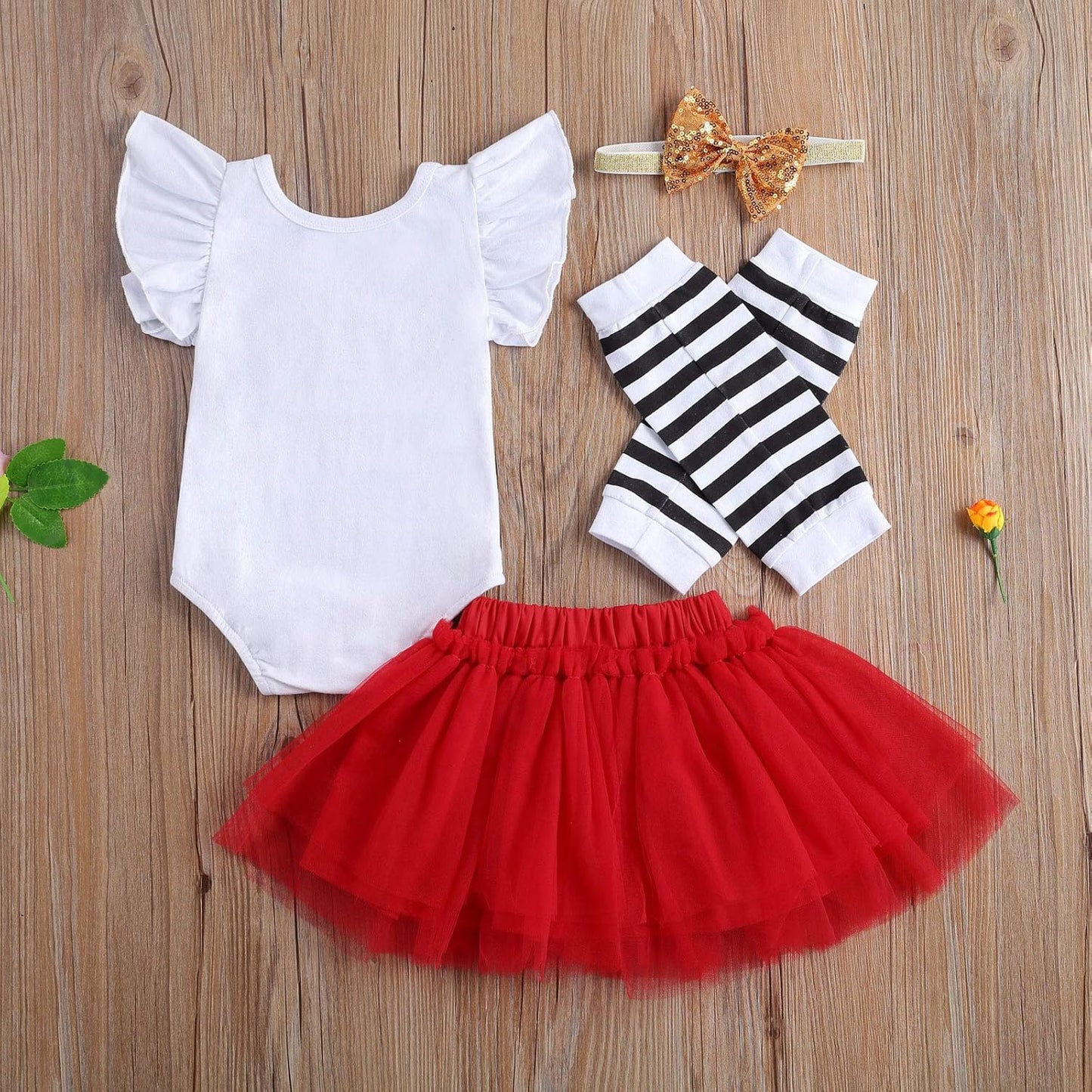 My First Valentine'S Day Baby Girl Outfit Ruffle Romper Bodysuit Tutu Skirt Love Leg Warmer Headband 4Pcs Clothes Set (6-12M, a White Red)