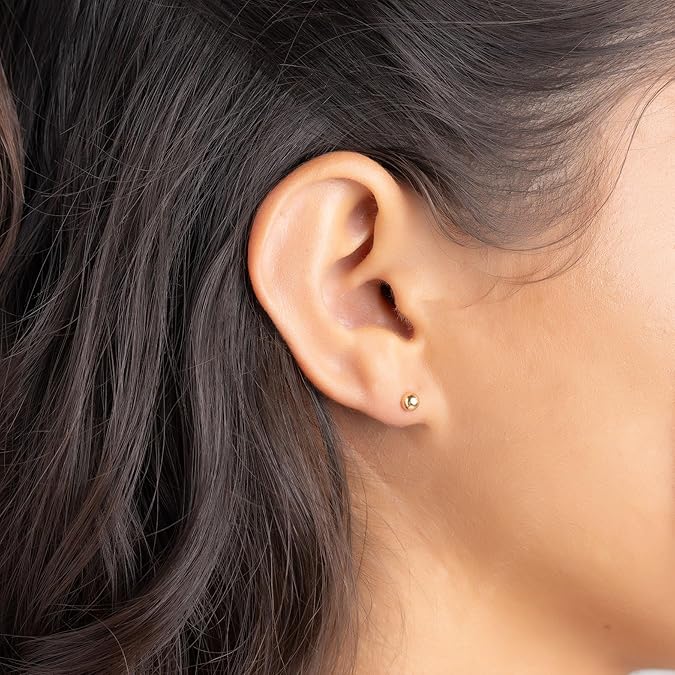 14k Gold Ball Stud Earrings Set, Sizes 3-14MM, High Polish Finish Ball Suds