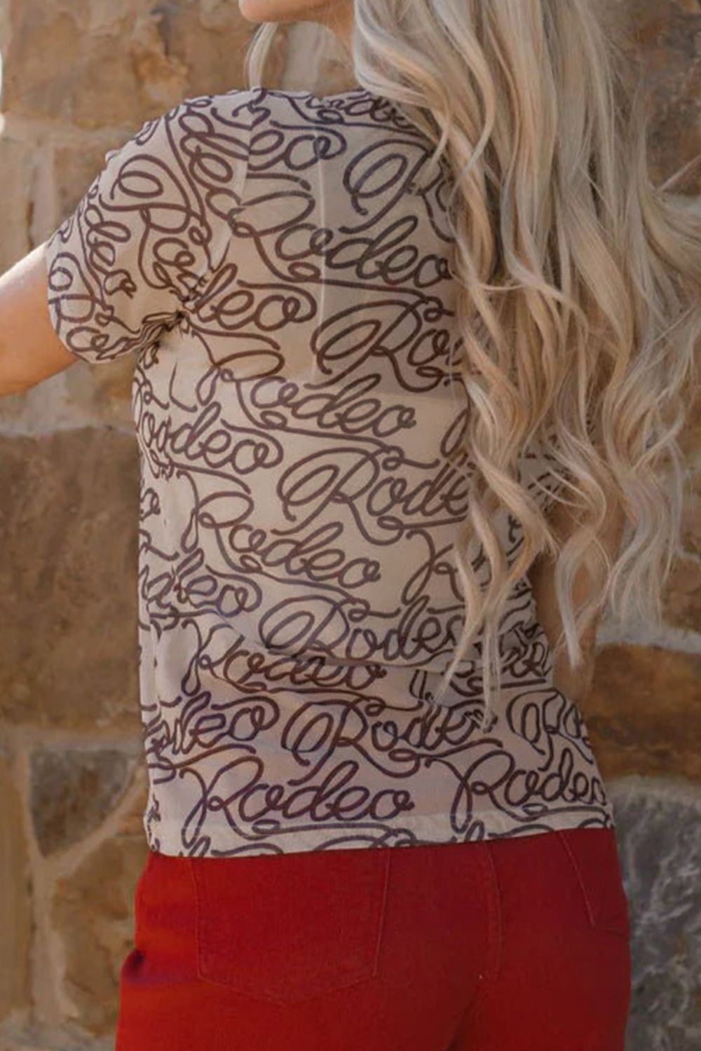 Printed Round Neck Short Sleeve Mesh T-Shirt