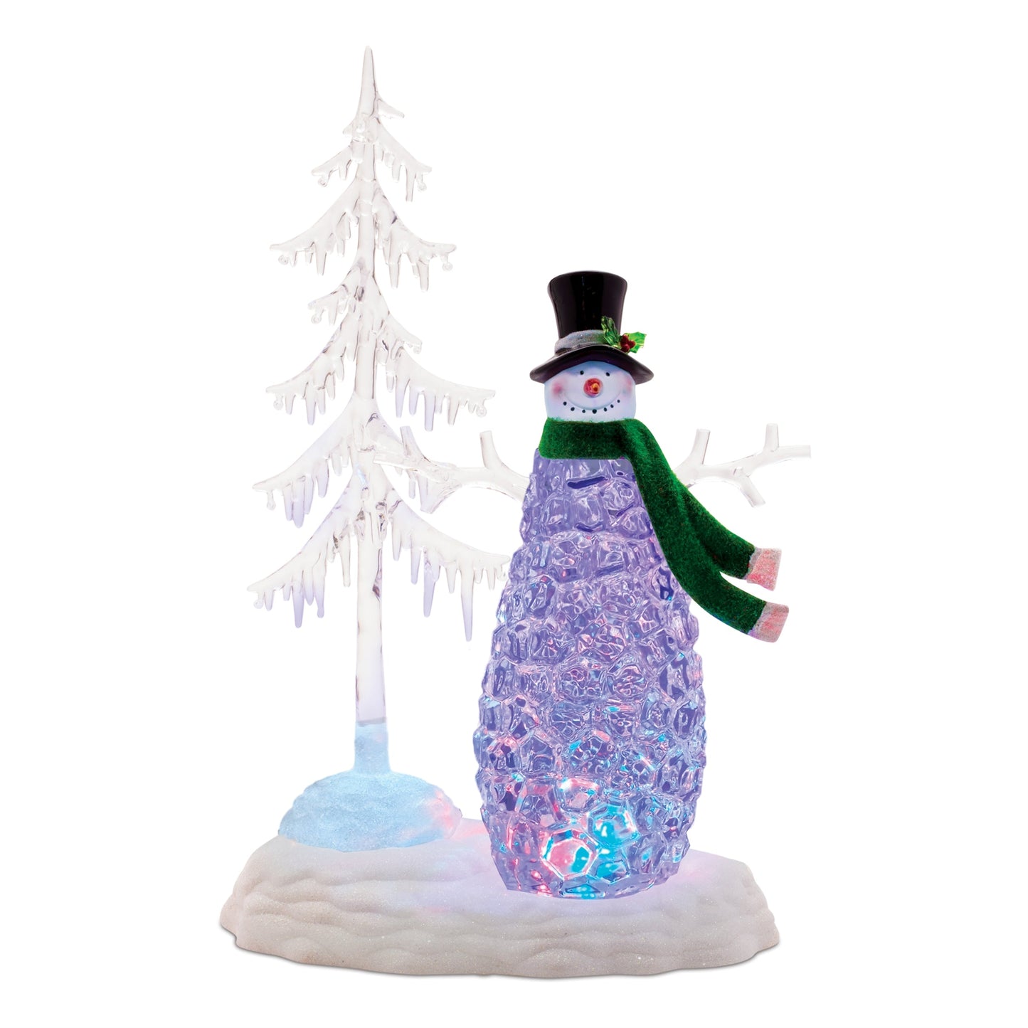 Multicolored LED Snowman with Pine Tree