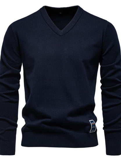 Men's Ribbed Hem V-Neck Long Sleeve Sweater