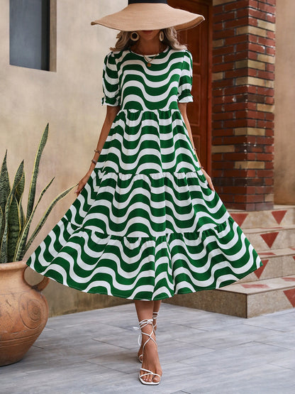 Wavy Striped Round Neck Short Sleeve Dress