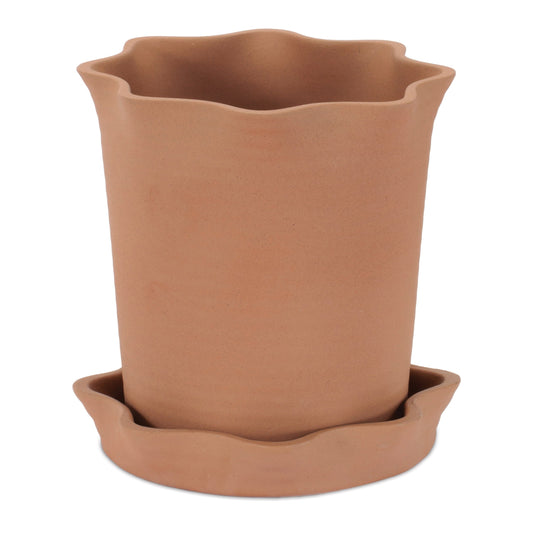 Wavy Ceramic Planter with Saucer 7"H